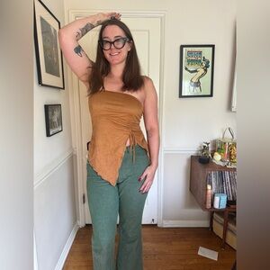 Y2K Vintage Brown Ultra Suede Asymmetrical Top Sz L